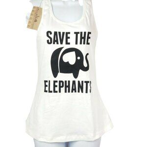 White Save The Elephant Racerback Tank Top Small Beachy Coastal Statement